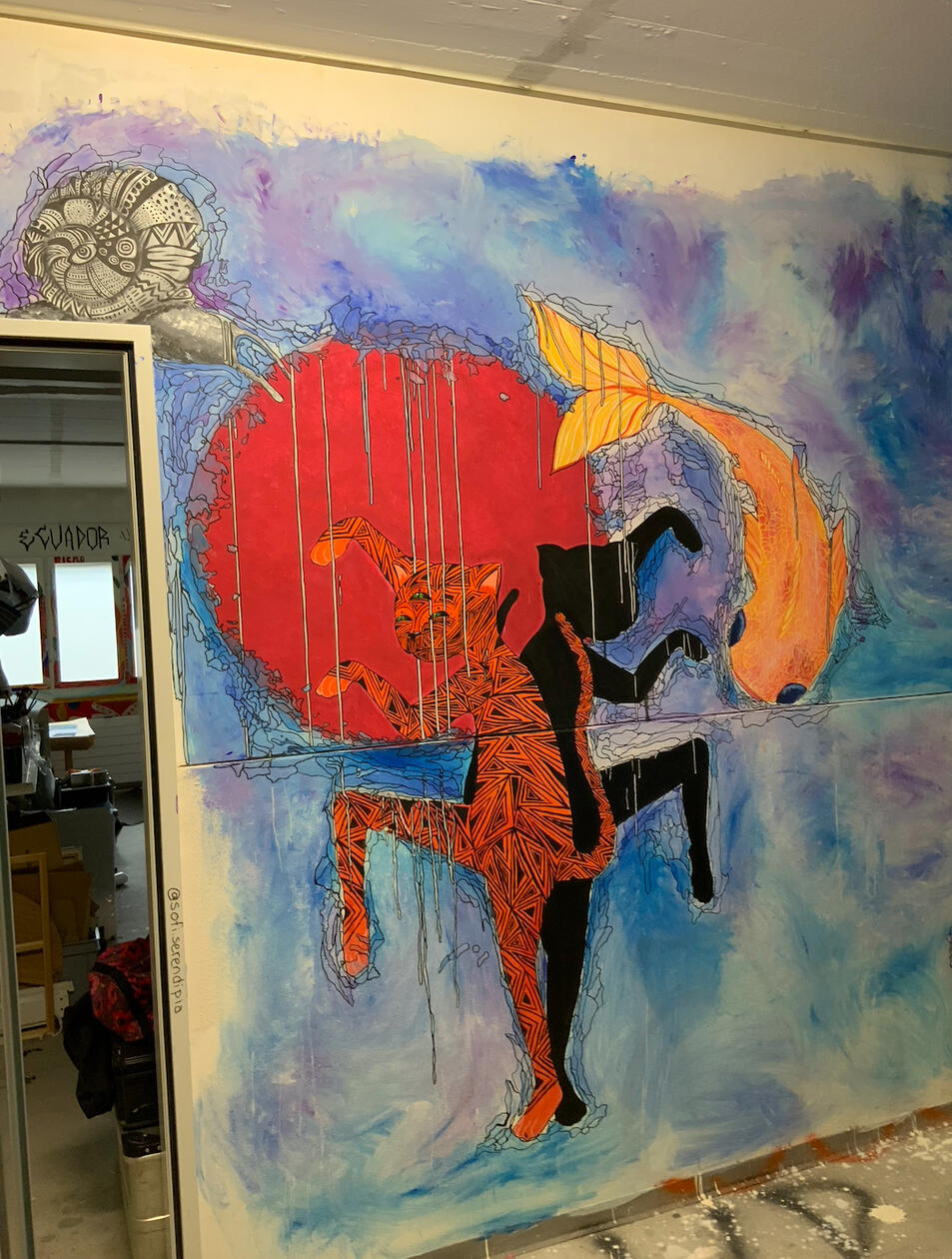 Ninjacat shadow dance (Wallpainting, x-project, Biel,2022)